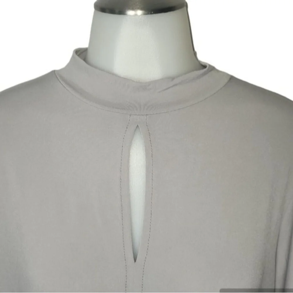 Grey Funnel Neck Front Key Hole 3/4 Sleeve